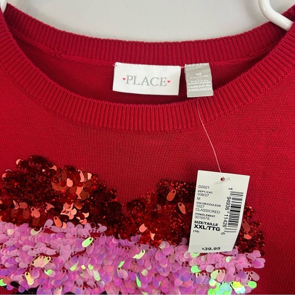 NWT Children's Place Red Sequin Heart Ruffle Sweater Dress Girls Size XXL 16 - Picture 6 of 9